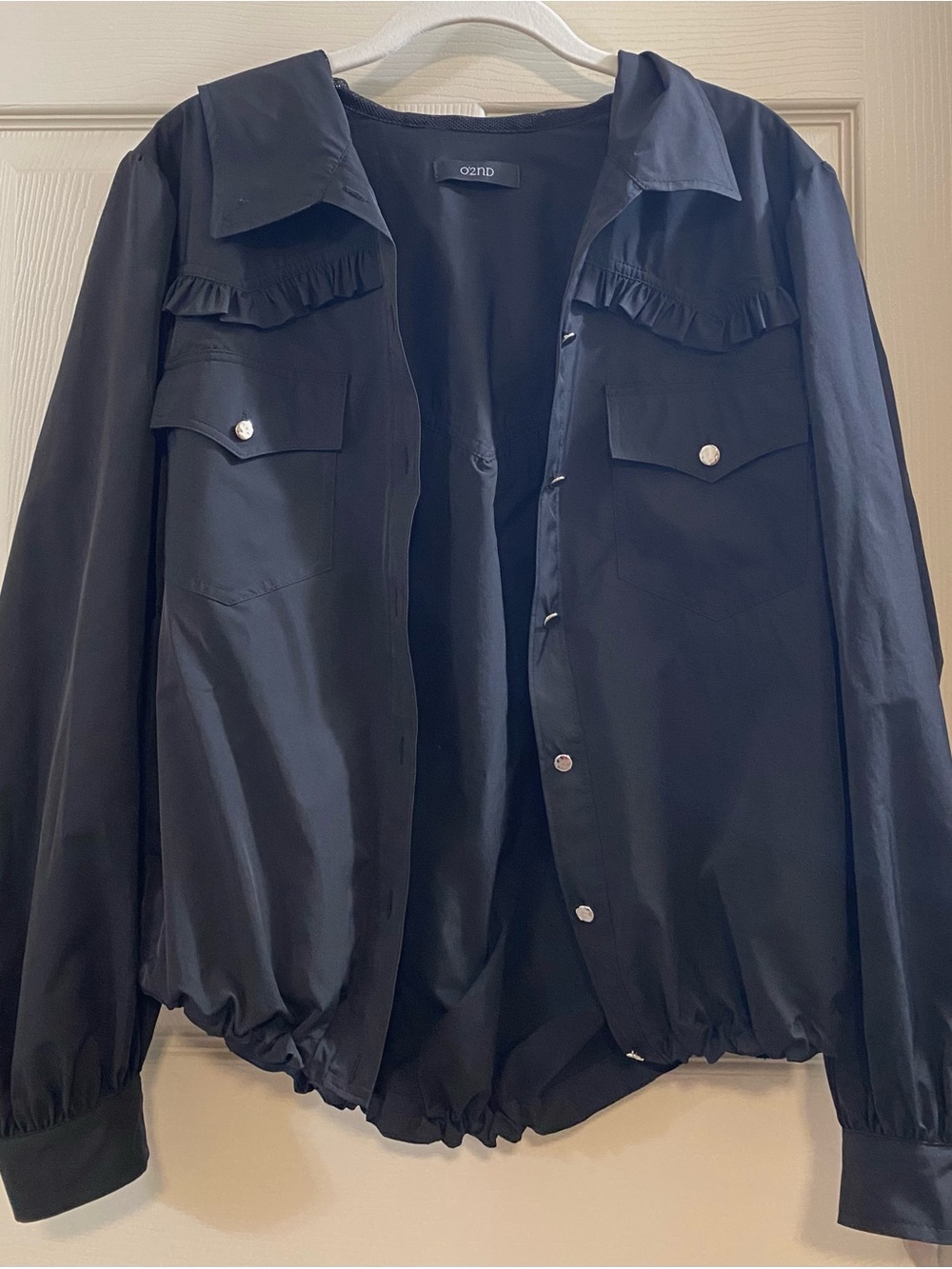 O'2nd Black Ruffle-Trim Button-Front Jacket - Picture 2 of 12